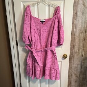 Eloquii Pink Eyelet Tie-Waist Mini Dress